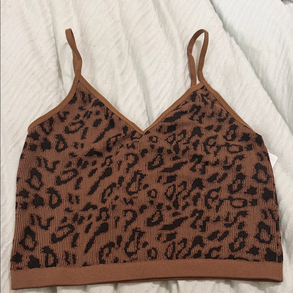 Leopard Print Brown Knit Cami with Thin Straps